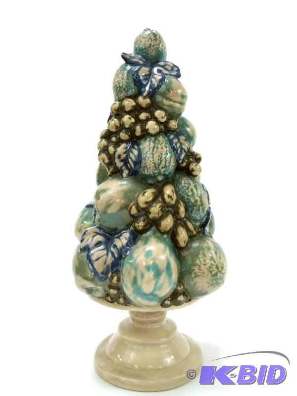 lot 17 image: Vintage Glazed Greenware Fruit Centerpiece.  Signed L. Willett 1969