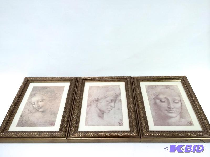 lot 20 image: Three Professionally Framed Prints of Leonardo Da Vincis Etchings