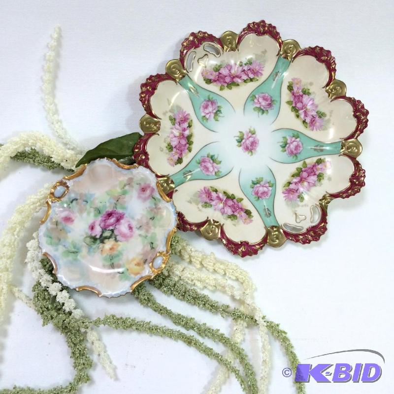 lot 22 image: Two Antique  Gilded Floral Porcelain Plates Limouges  France & M.Z. Austria