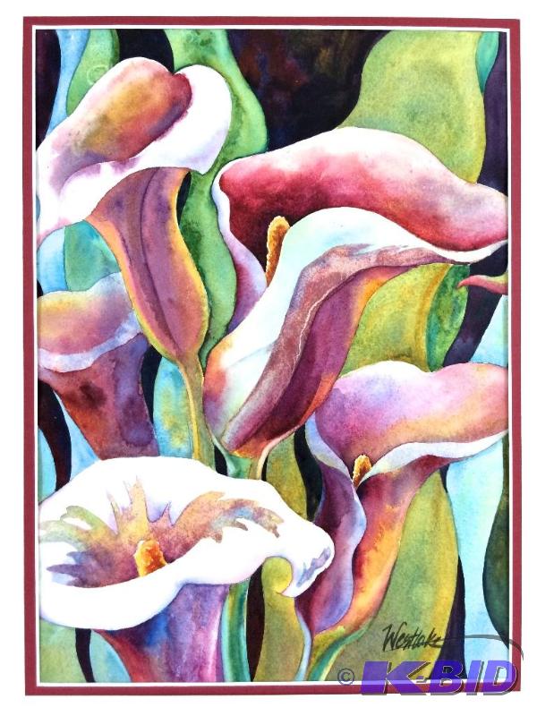 lot 1 image: Original Watercolor by Listed Artist Calalillies by Wendy Westlake