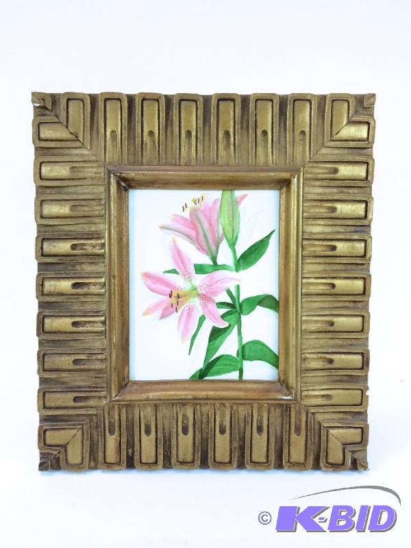 lot 2 image: Original Watercolor of Pink Tiger Lilies - Signed S. Beckman - Framed