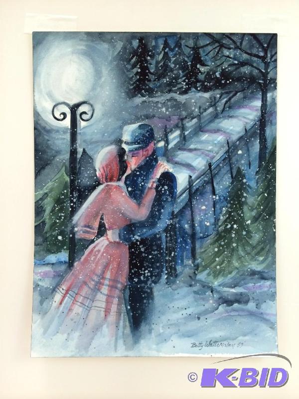 lot 7 image: Original Water color scene of Civil War Solder in Love - Signed Betty WaterMolem 89