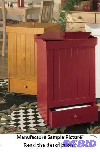 lot 106 image: Red Rolling Trash Bin -&nbspIncludes a woode...