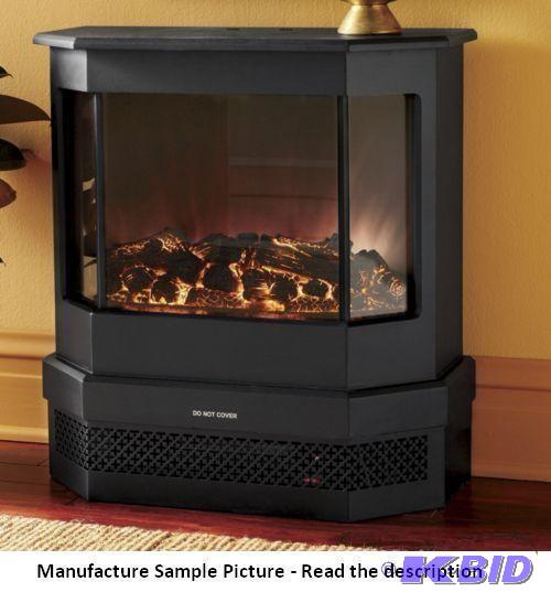 lot 183 image: Three Sided Black Freestanding Fireplace - Ha...