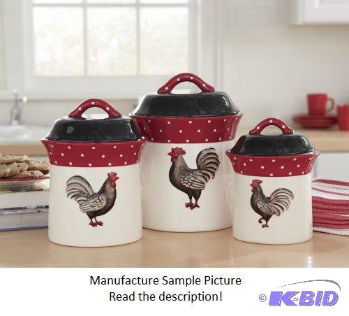 lot 61 image: Rooster Canister Set - Retail $39.95 - One la...