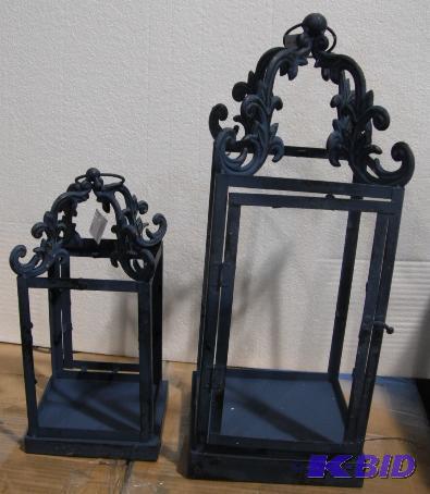 lot 62 image: Set of Two Filigree Lanterns - Rustic blue me...
