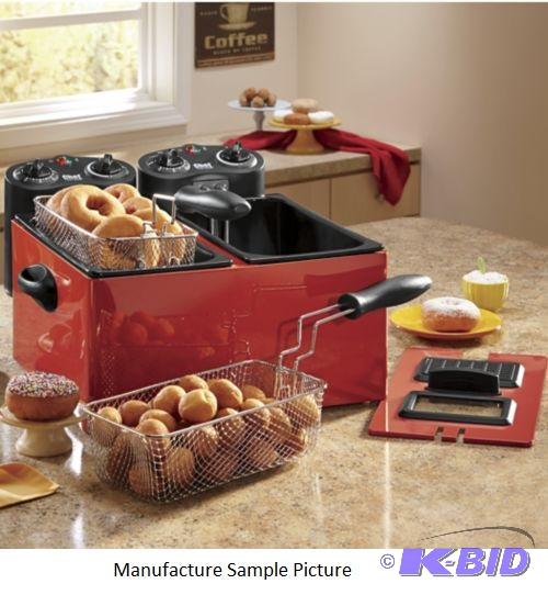 lot 80 image: Chef Tested Electric Dual Deep Fryer - Red -&...