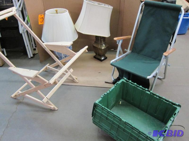lot 26 image: 2 Chairs, 2 Lamps, and 2 Storage Bins