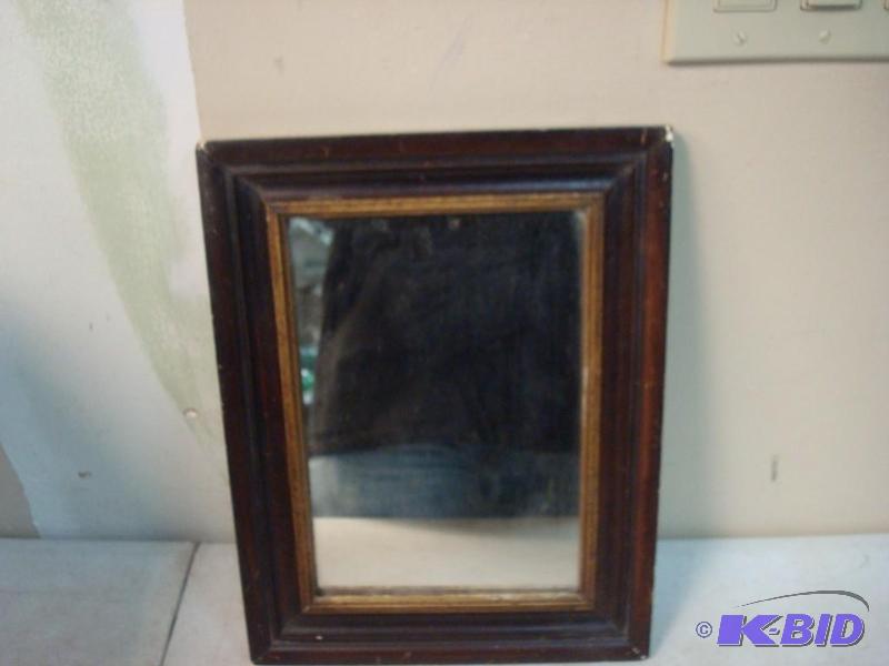 lot 10 image: Small Antique Mirror With Wood Back...