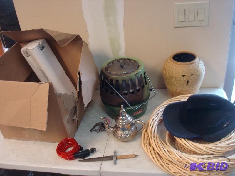 lot 113 image: Lot Of Items Pictured, Bike Lock, Heater, Foo...