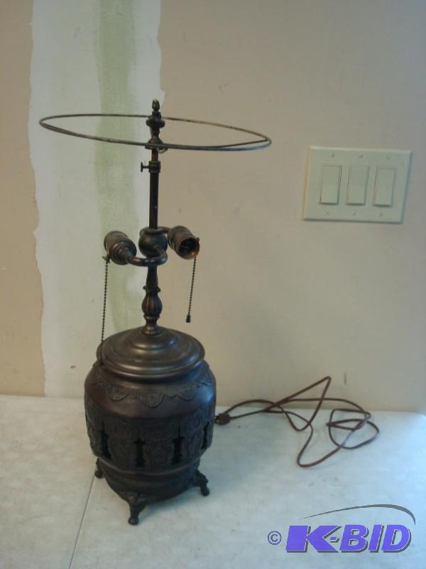 lot 2 image: Vintage Antique Cast Metal Lamp Adjustable He...