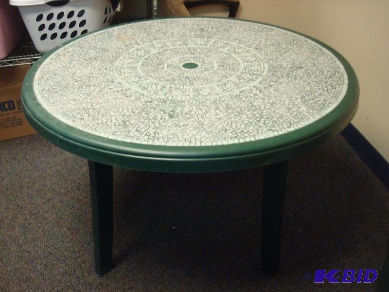 lot 22 image: Plastic Patio Table, Some Wear Marks...