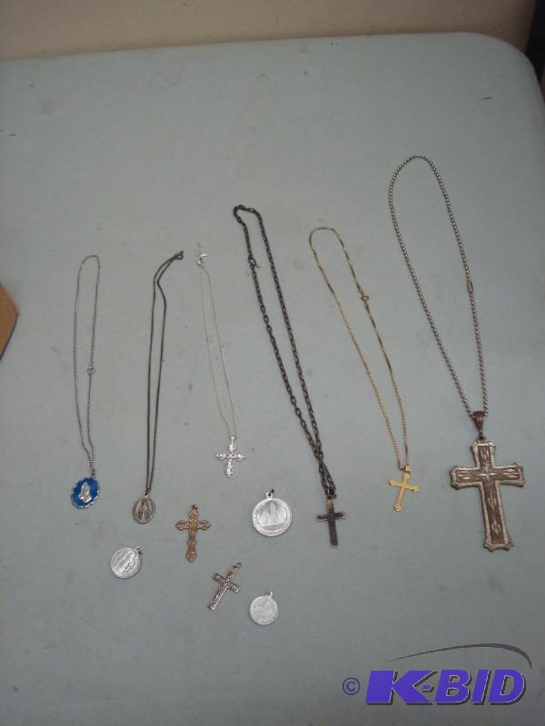 lot 47 image: Lot Of Religious Necklaces And Medals, Crosse...