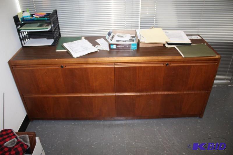 lot 179 image: Office Wood-Like File Cabinet with 4 Drawers, 73x21x29, Contents Not Included.