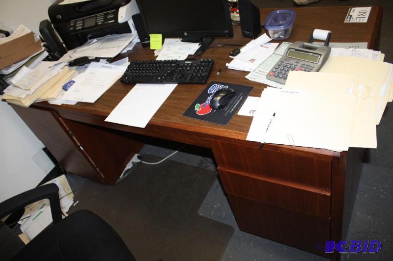 lot 180 image: Office Wood-Like Desk with Multiple Drawers, 73x37x29, Contents Not Included.