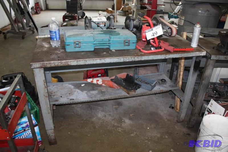 lot 23 image: Metal Table w2 Shelves 28 x 60 x 39 Contents Not Included.