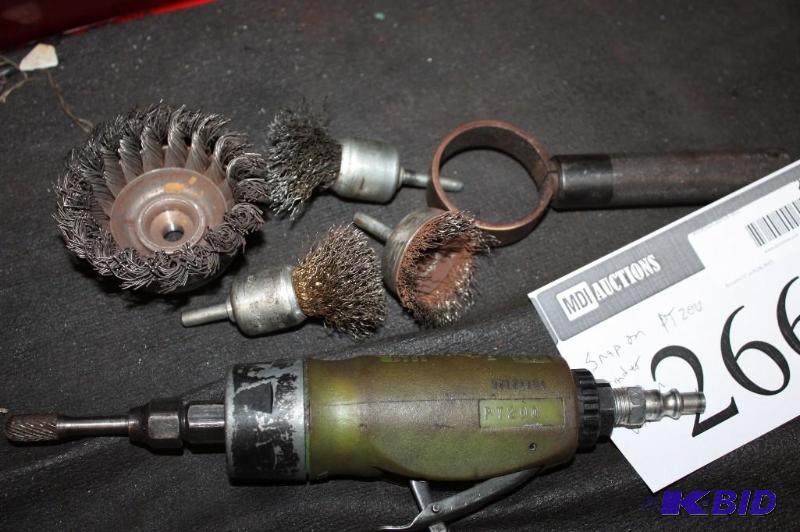 lot 266 image: Snap-On PT200 Air Driller Grinder wBrusher Attachments.