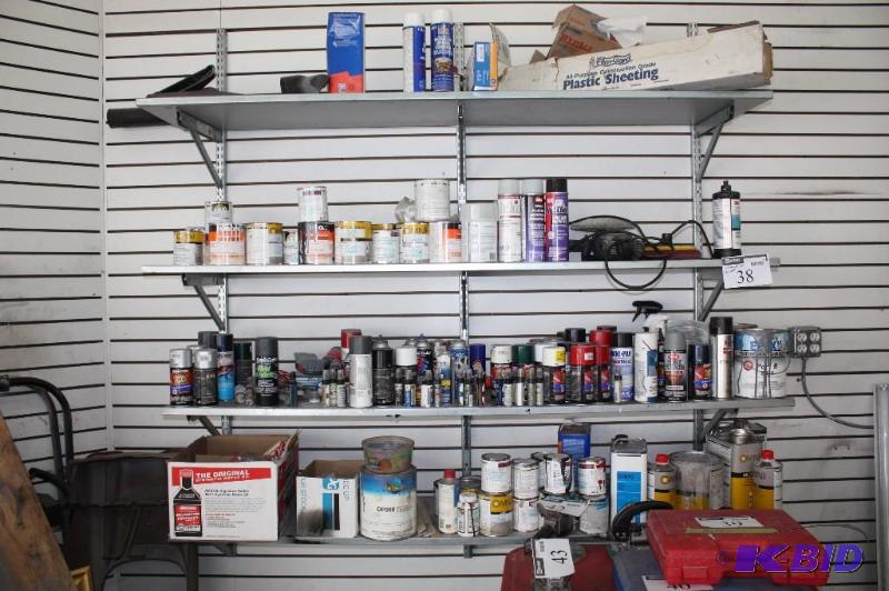 lot 38 image: (4) Adjustable Shelves wMetal Brackets Contents Not Included Requires Tools For Removal.