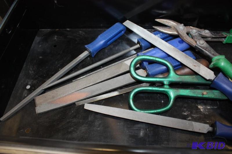 lot 485 image: Shelf Lot Including Metal Files Metal Shears And More.