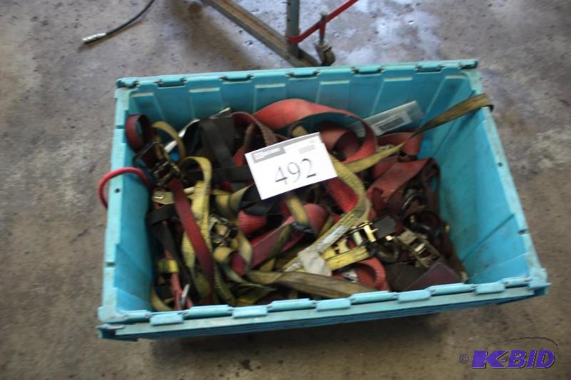lot 492 image: Container Lot of Adjustable Straps Vinyl Straps wMetal Latches Includes Container.