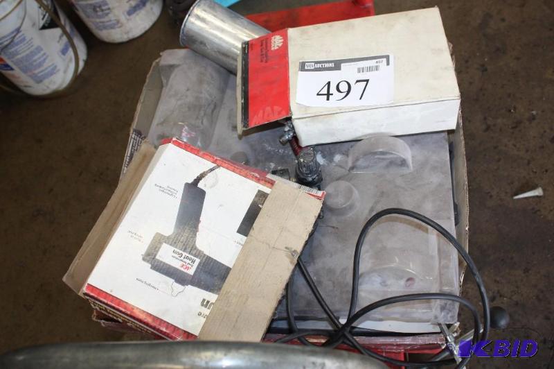 lot 497 image: Spray Gun Set Including Spray Guns Ace Dual Temperature Heat Gun Cords And More.