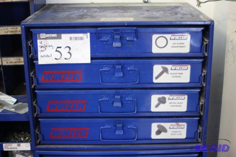 lot 53 image: Lot of (4) Winzer Multi-Storage Shelving Unit Inserts wInsertable Trays & Winzer Guides.