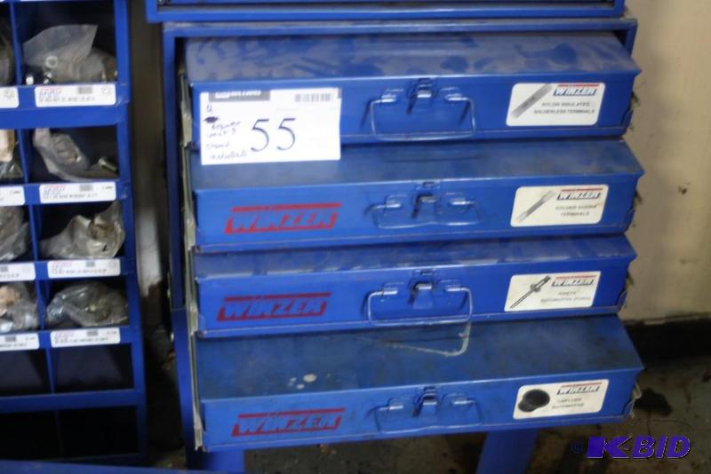 lot 55 image: Lot of (4) Winzer Multi-Storage Shelving Unit Inserts wPlastic Insert Trays for Organizational