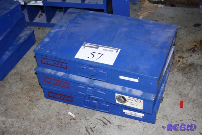 lot 57 image: (3) Winzer Multi-Storage Shelving Unit Inserts wInsertable Trays & Winzer Guides
