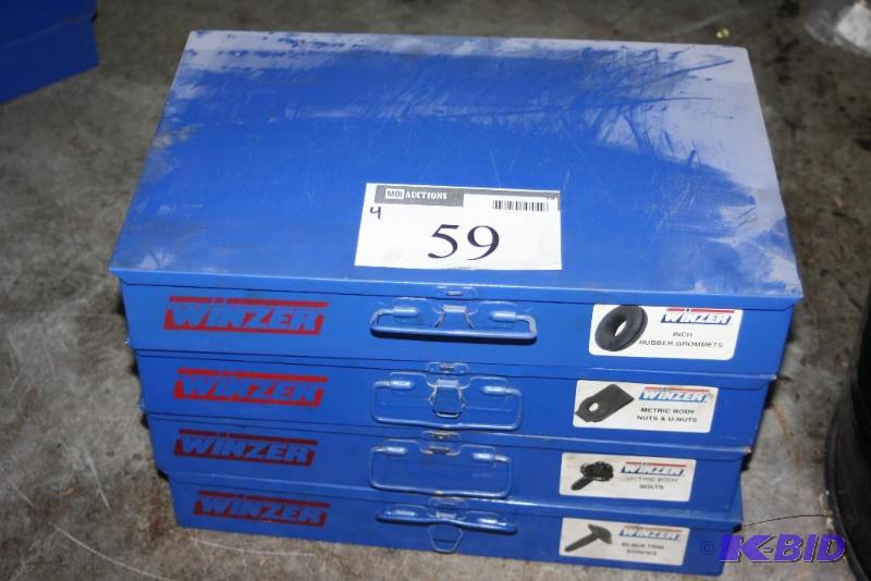 lot 59 image: Lot of (4) Winzer Multi-Storage Shelving Unit Inserts wPlastic Insert Trays for Organizational Purp