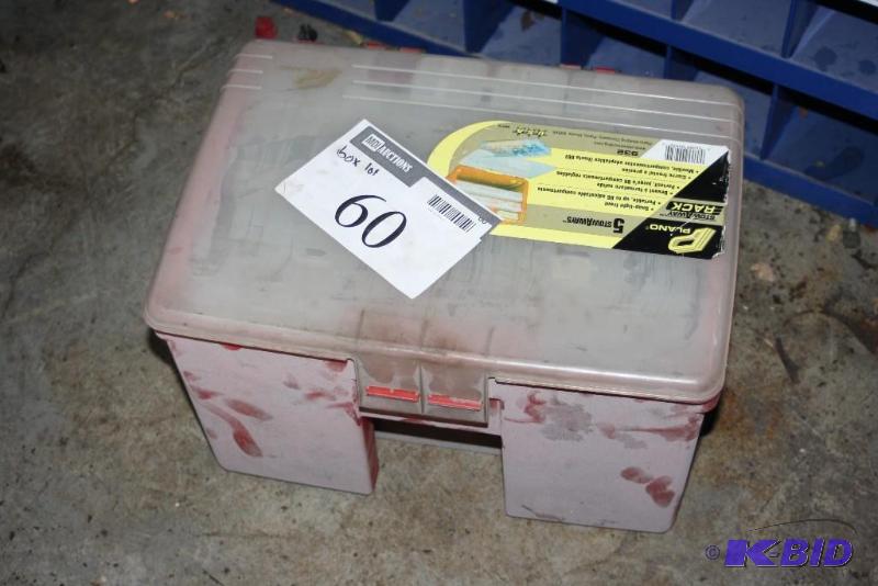 lot 60 image: Box Lot Including Plano 5-Stowaways Tool Rack Including Contents BoltsScrewsWashersAnd More.