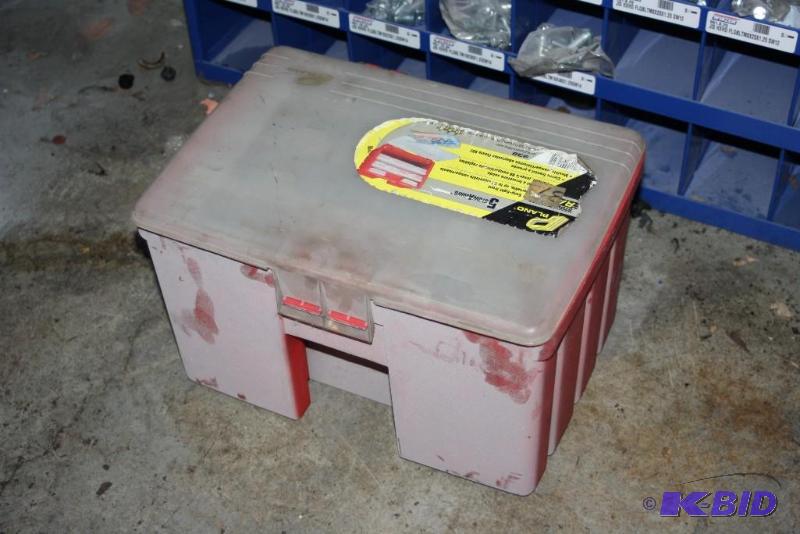 lot 61 image: Box Lot Including Plano 5-Stowaways Tool Rack Including Contents BoltsScrewsWashersAnd More.