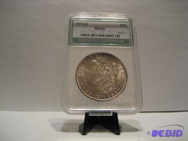1879 UNCIRCULATED MORGAN SILVER DOLLAR MS63 SLABBED