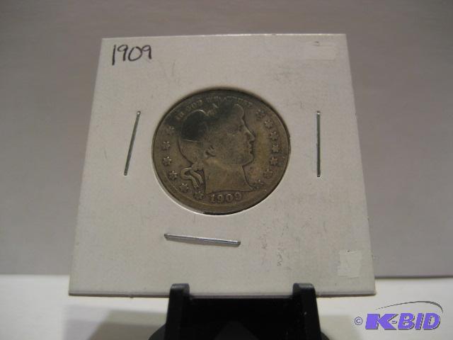 1909 BARBER  QUARTER 90% SILVER