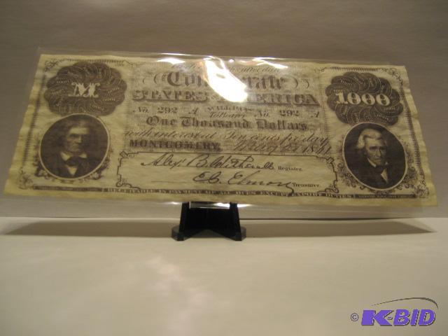 1000 DOLLAR CONFEDERATE STATES OF AMERICA REPLICA NOTE, HIGH QUALITY REPLICA