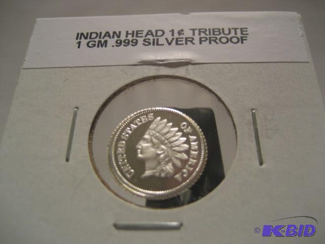 INDIAN HEAD CENT TRIBUTE 1 GM .999 PURE SILVER