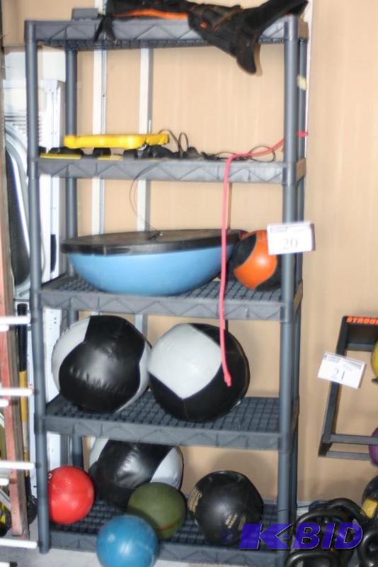 lot 20 image: Exercise Balance Balls and Shelf