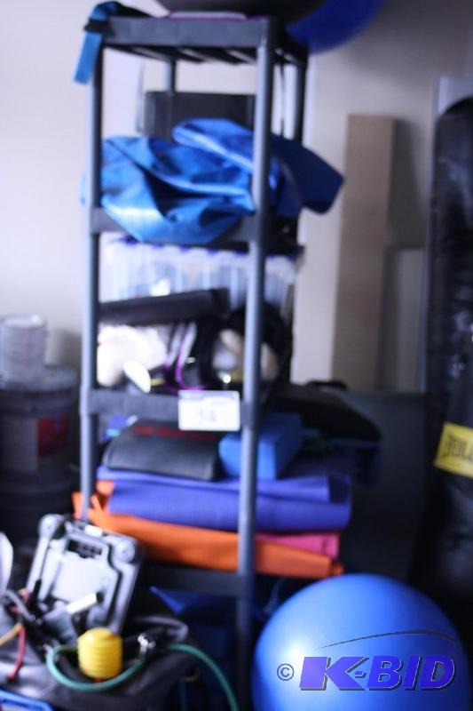 lot 54 image: Plastic Shelf and Contents for Resistance Yoga Training