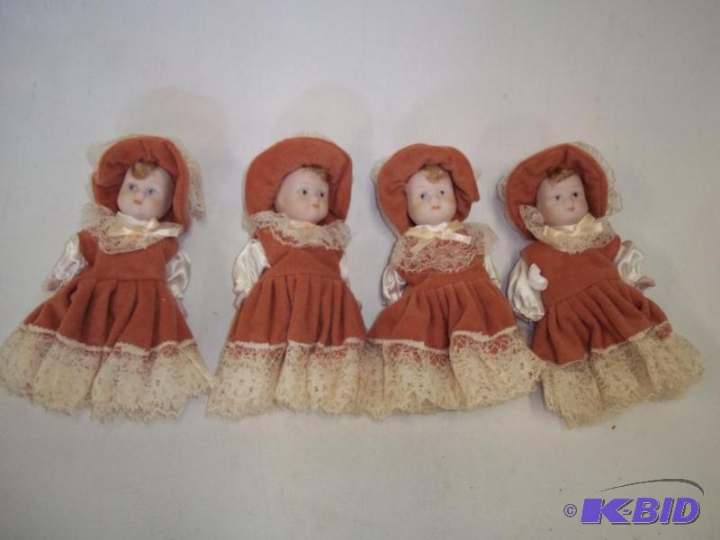 lot 174 image: 4 Porcelain Dolls 7" with...