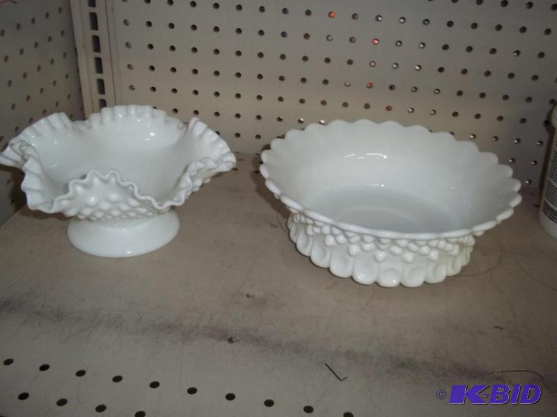 lot 216 image: Pair of milk glass bowles...