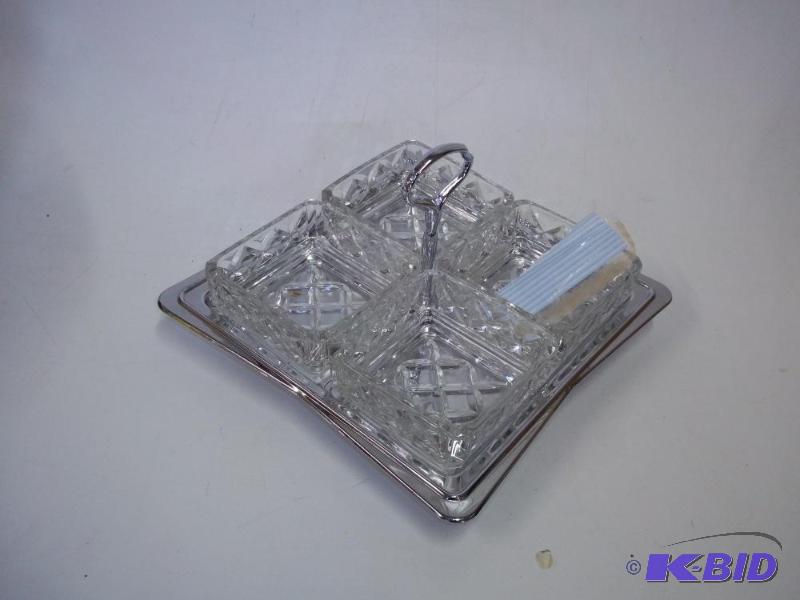 lot 243 image: Condiment tray with 4 glass bowls...