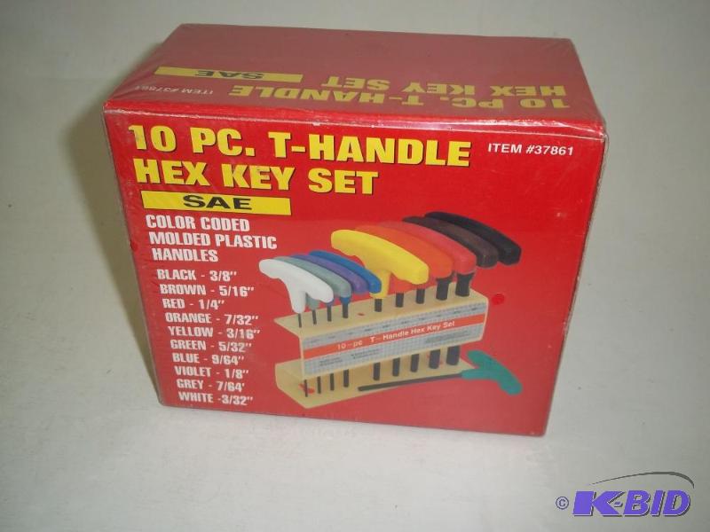 lot 67 image: NEW 10 Piece T-Handle Hex Key Set SAE...