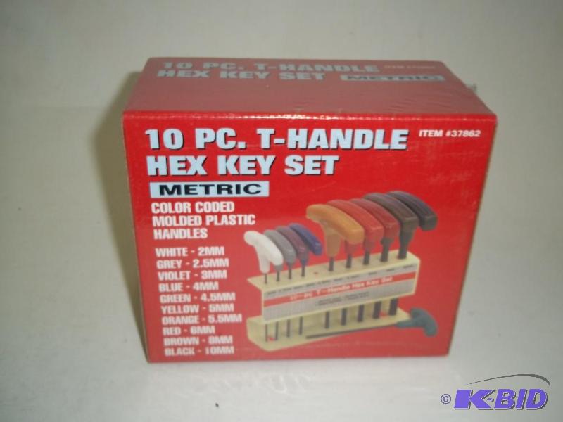 lot 72 image: NEW 10 Piece T-Handle Hex Key Set Metric...