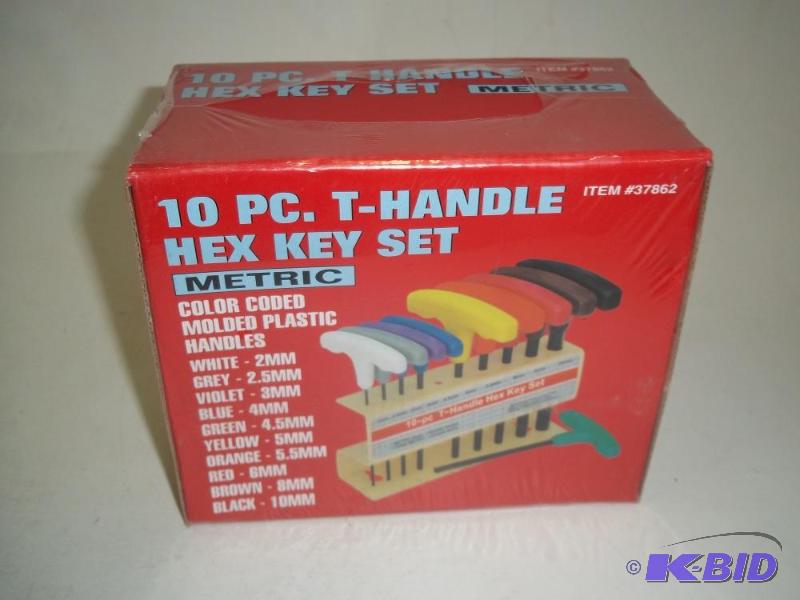 lot 75 image: NEW 10 Piece T-Handle Hex Key Set Metric...