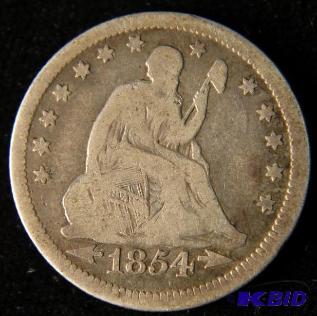 1854 US Seated Quarter Dollar with Arrows VG
