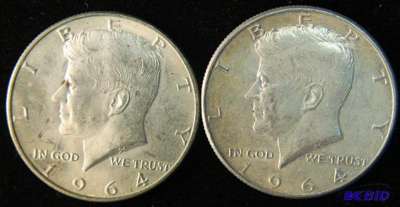 2-90% Silver Kennedy Half Dollars 1964 & 64d