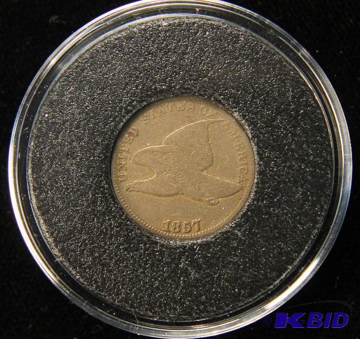 1857 Flying Eagle Cent Fine in protective case