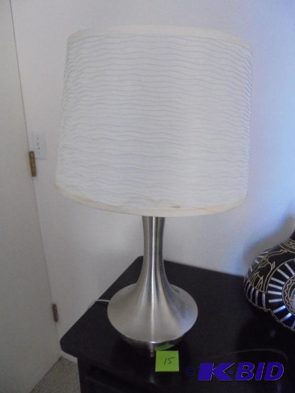 Brushed stainless steel side table lamp with ...