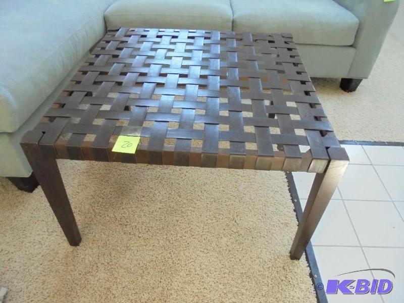 Wood and leather weaved square coffee table....