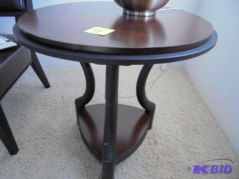 Wooden two tiered side table with metal base....