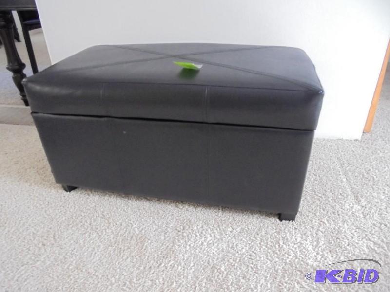 Brown leather bench or ottoman with internal ...